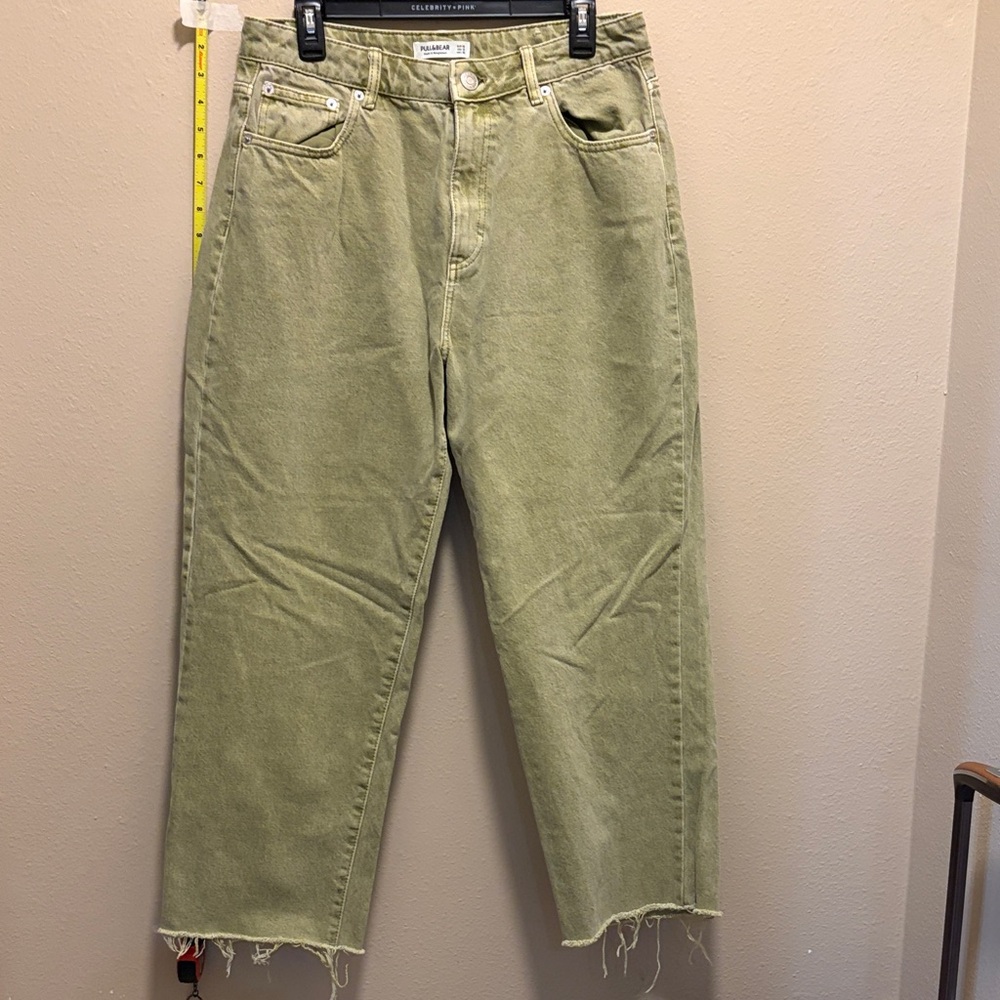 Pull&Bear Olive Green High-Waist Straight Jeans